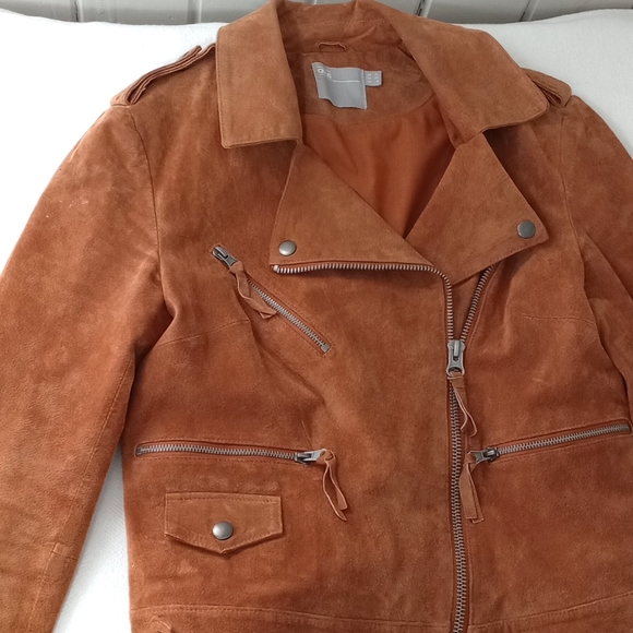 ASOS 100% REAL SUEDE LEATHER JACKET CAMEL/Rust color - Picture 2 of 14
